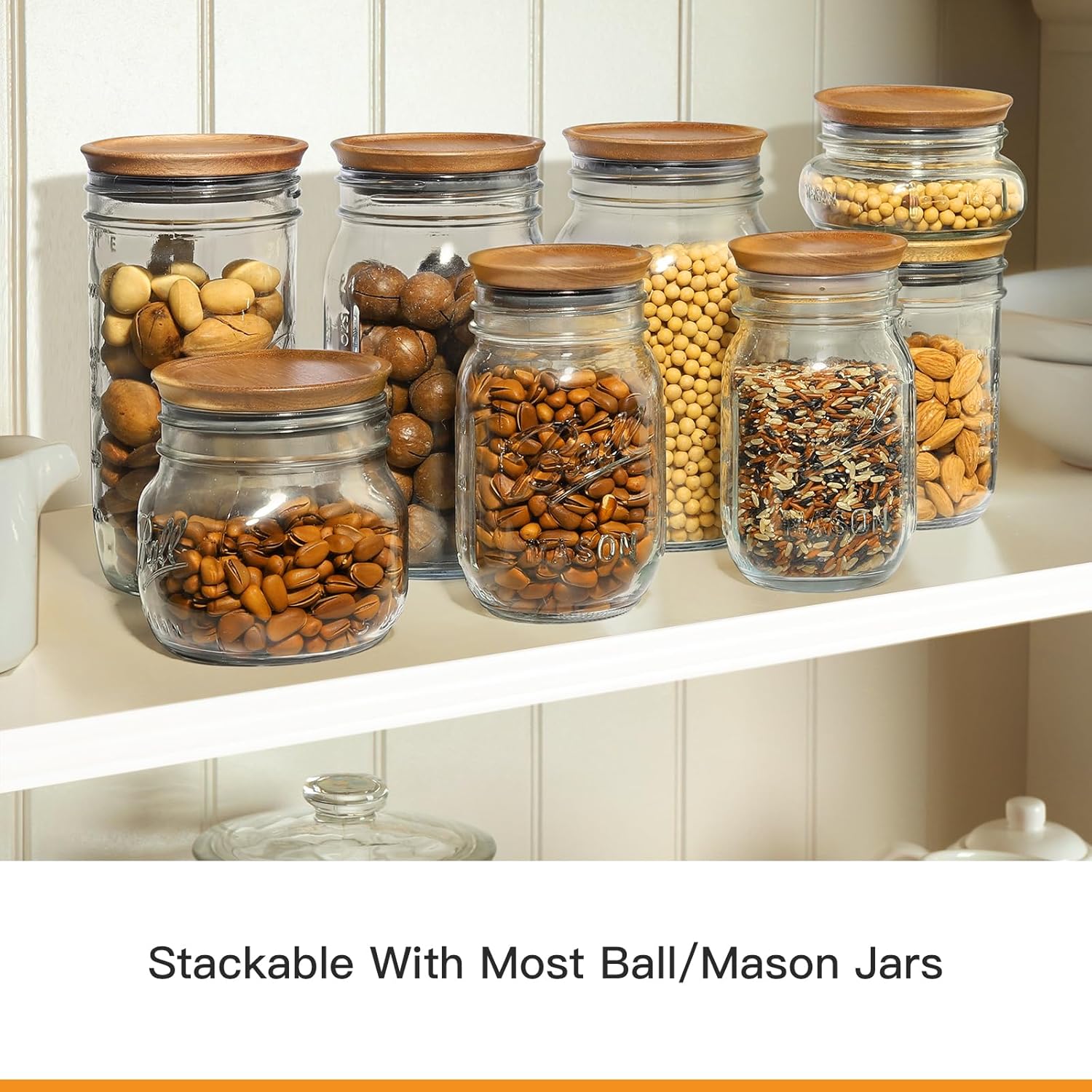 Wooden Canning Lids for Mason Jars 12PCS Reusable with Silicone Seal