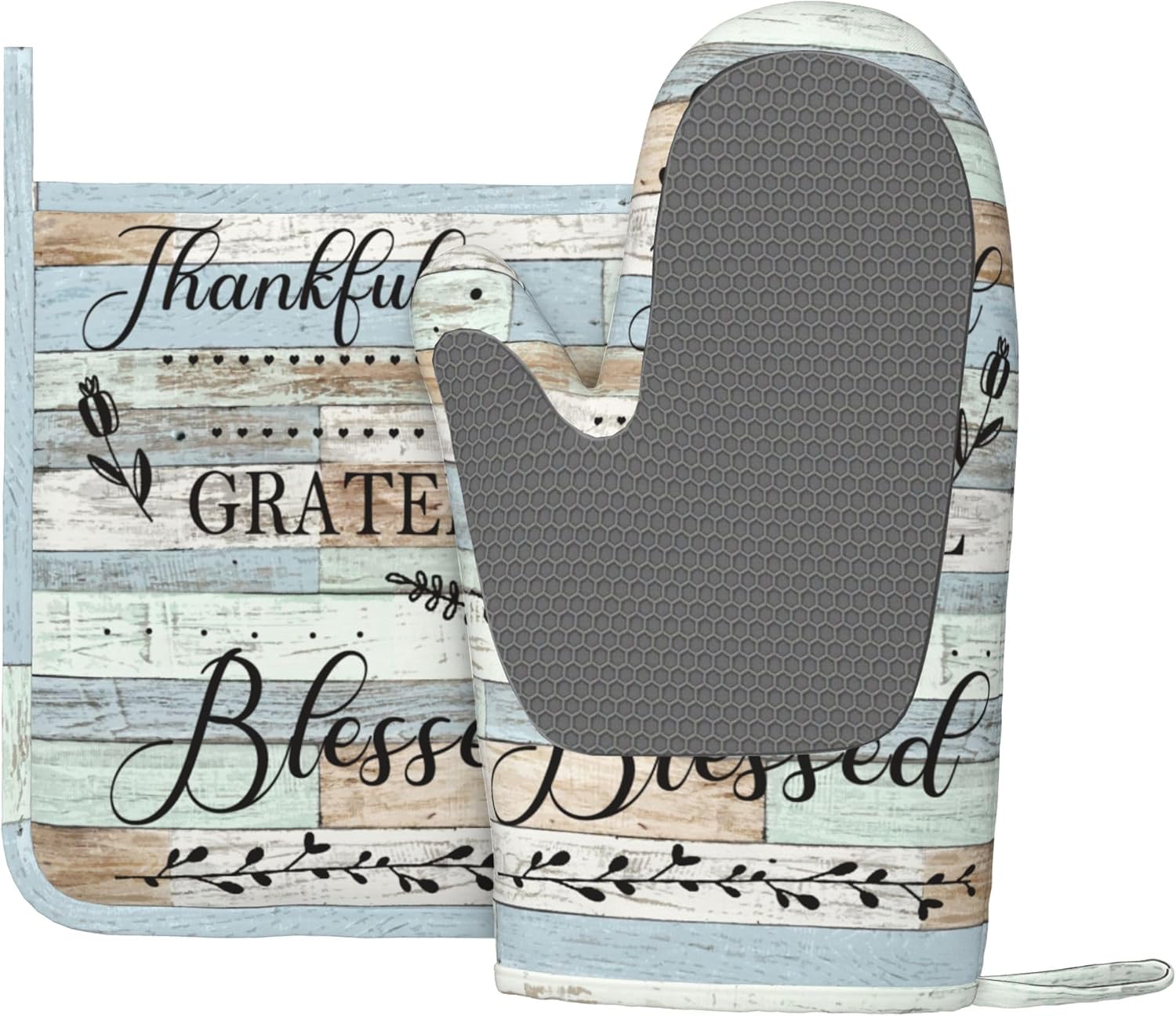 Boulda Farmhouse Thanksgiving Oven Mitts Heat Resistant Kitchen Gloves
