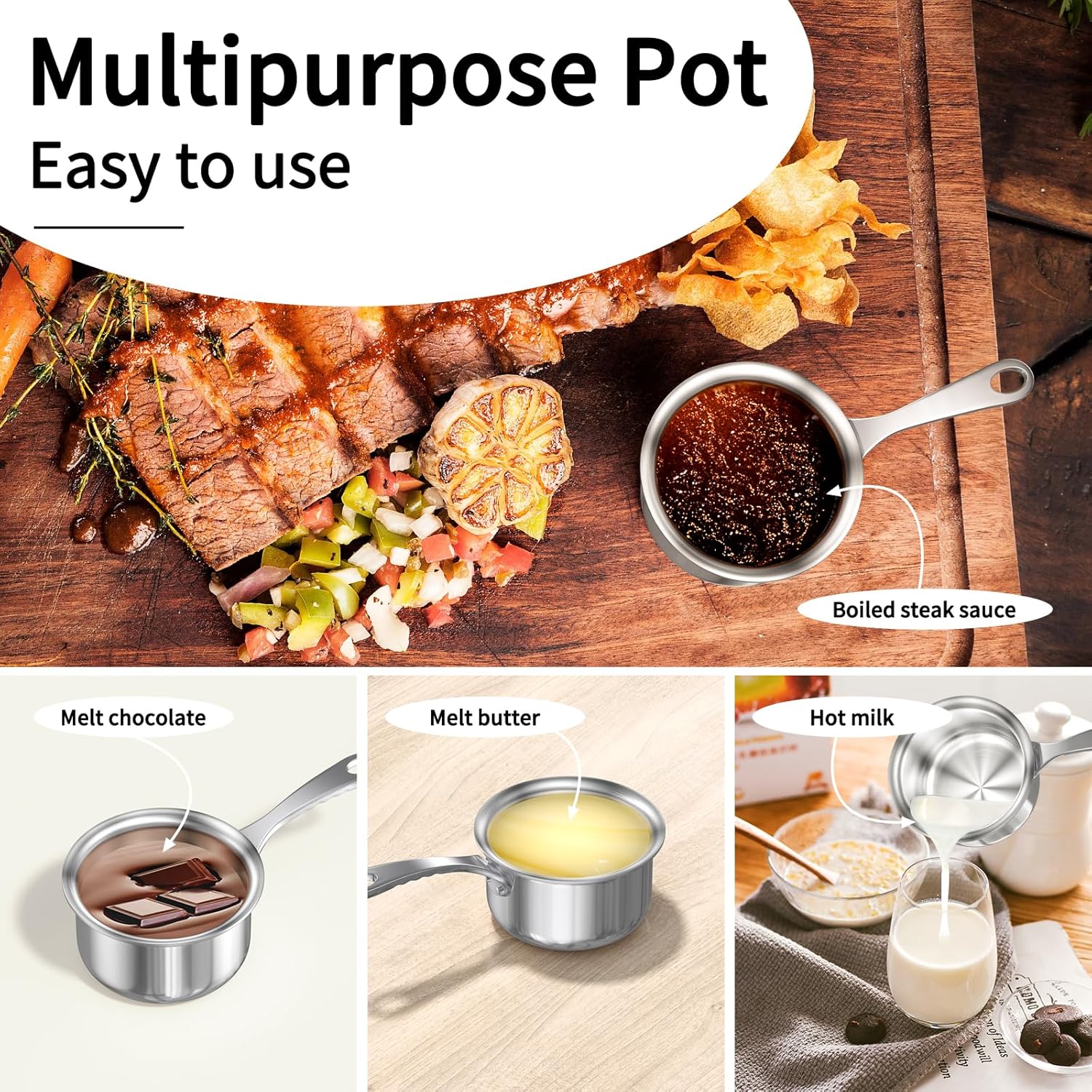MACEVIA Mini Sauce Pan with Lid Stainless Steel for Home Kitchen
