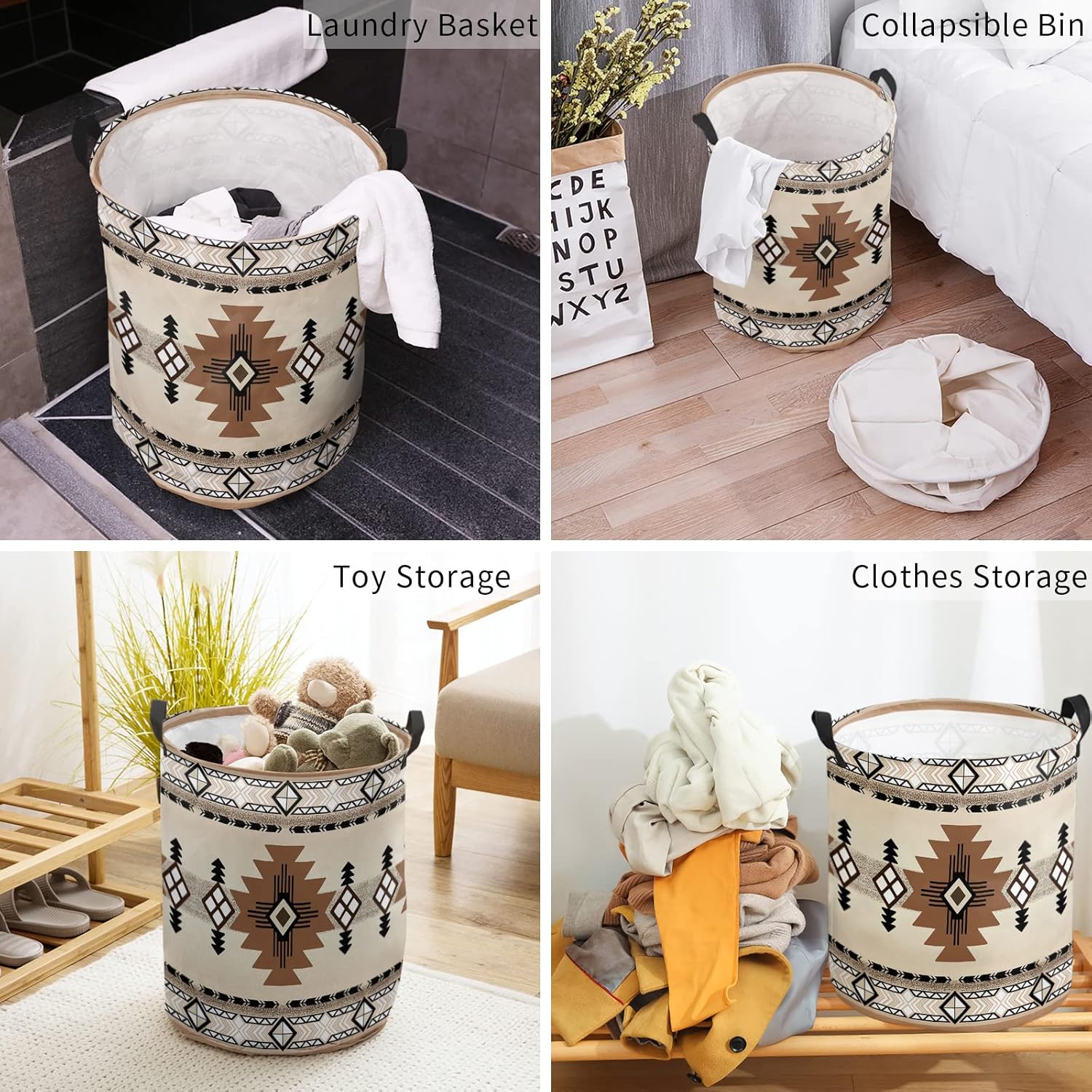 Collapsible Wash Basket Boho Western Design Waterproof Durable for Storage