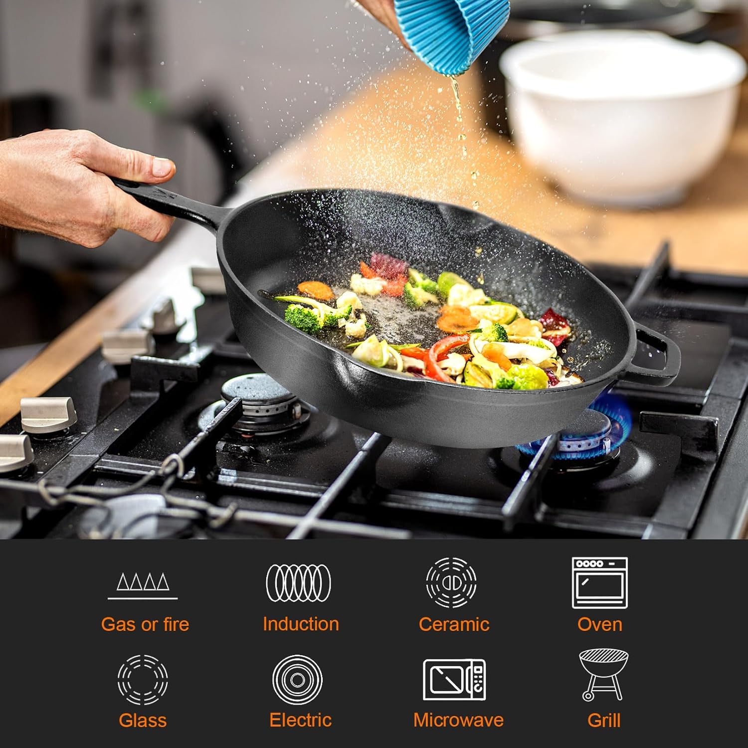 GGC Cast Iron Skillet - 12-inch Pro Heat Retentive Easy to Use