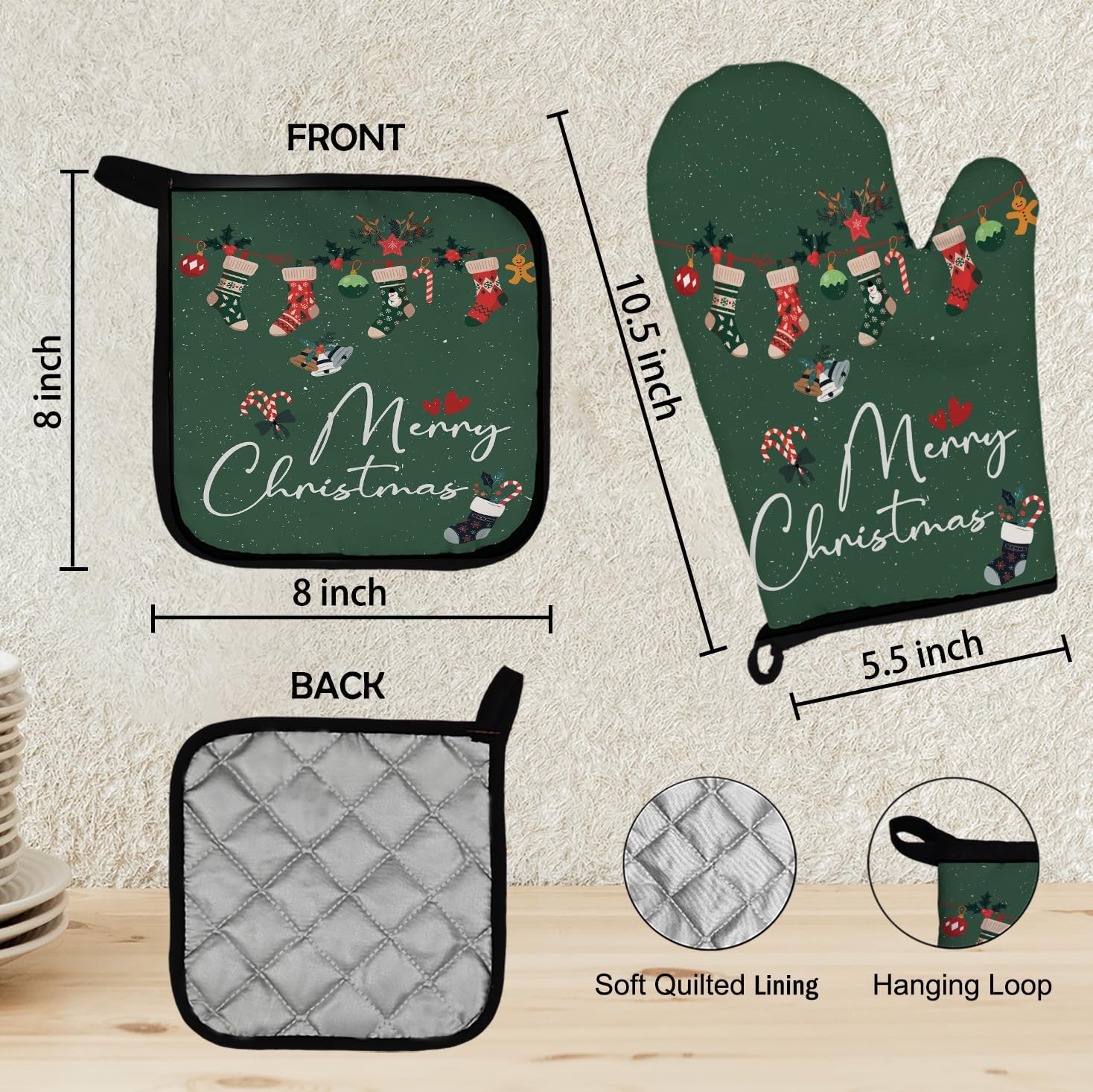 Mingnei Christmas Oven Mitts and Potholders Set