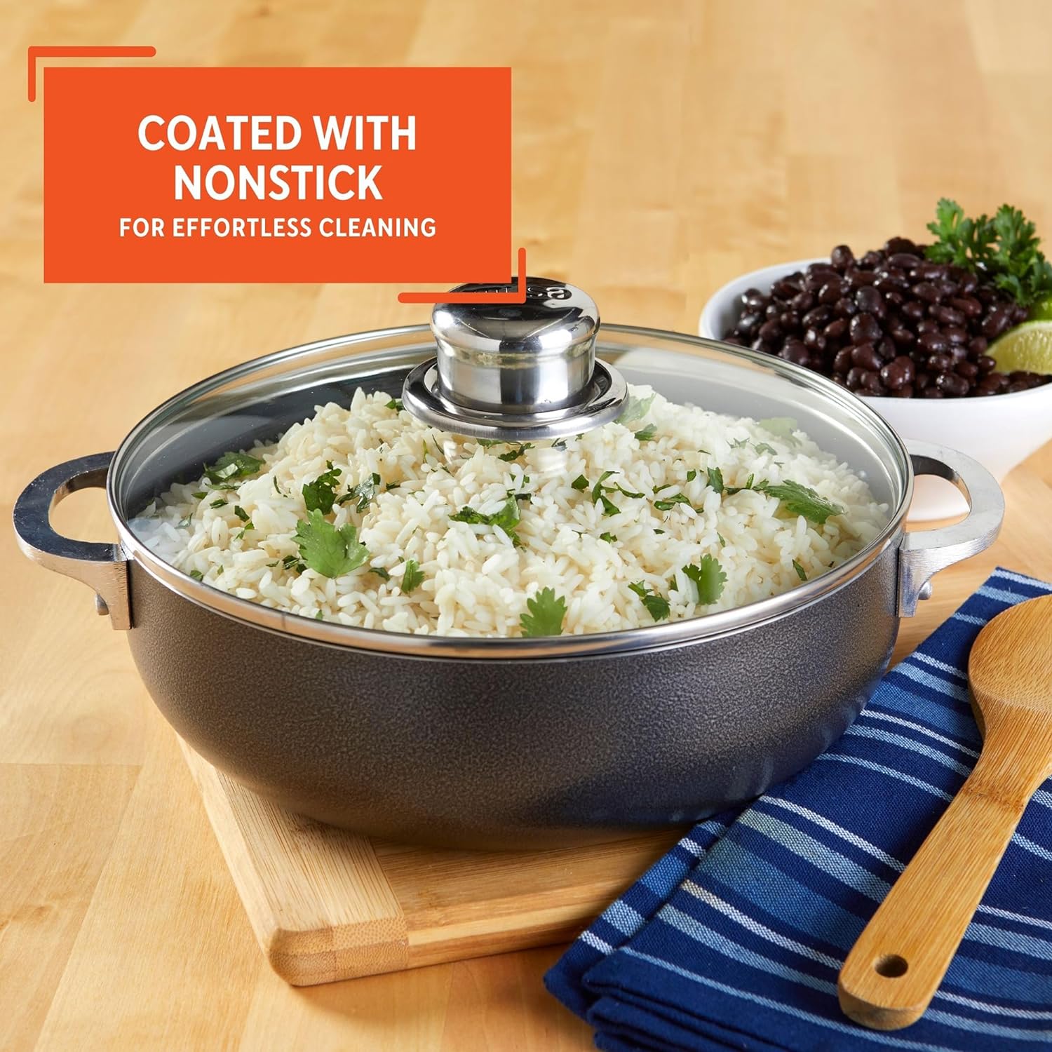 IMUSA 32Qt Nonstick Charcoal Caldero with Glass Lid