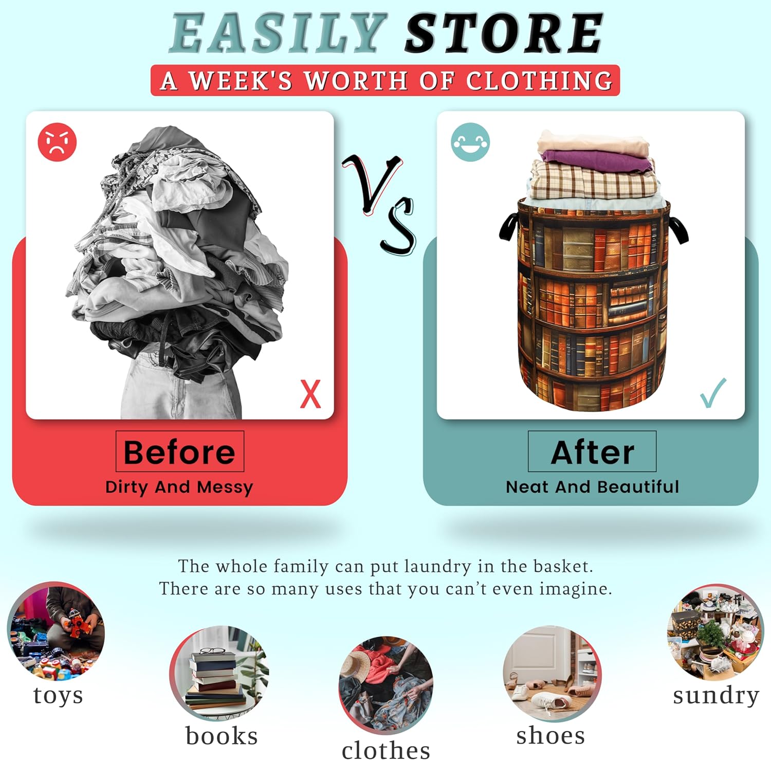 Retro Wooden Bookshelf Laundry Hamper Organizing Storage Bucket