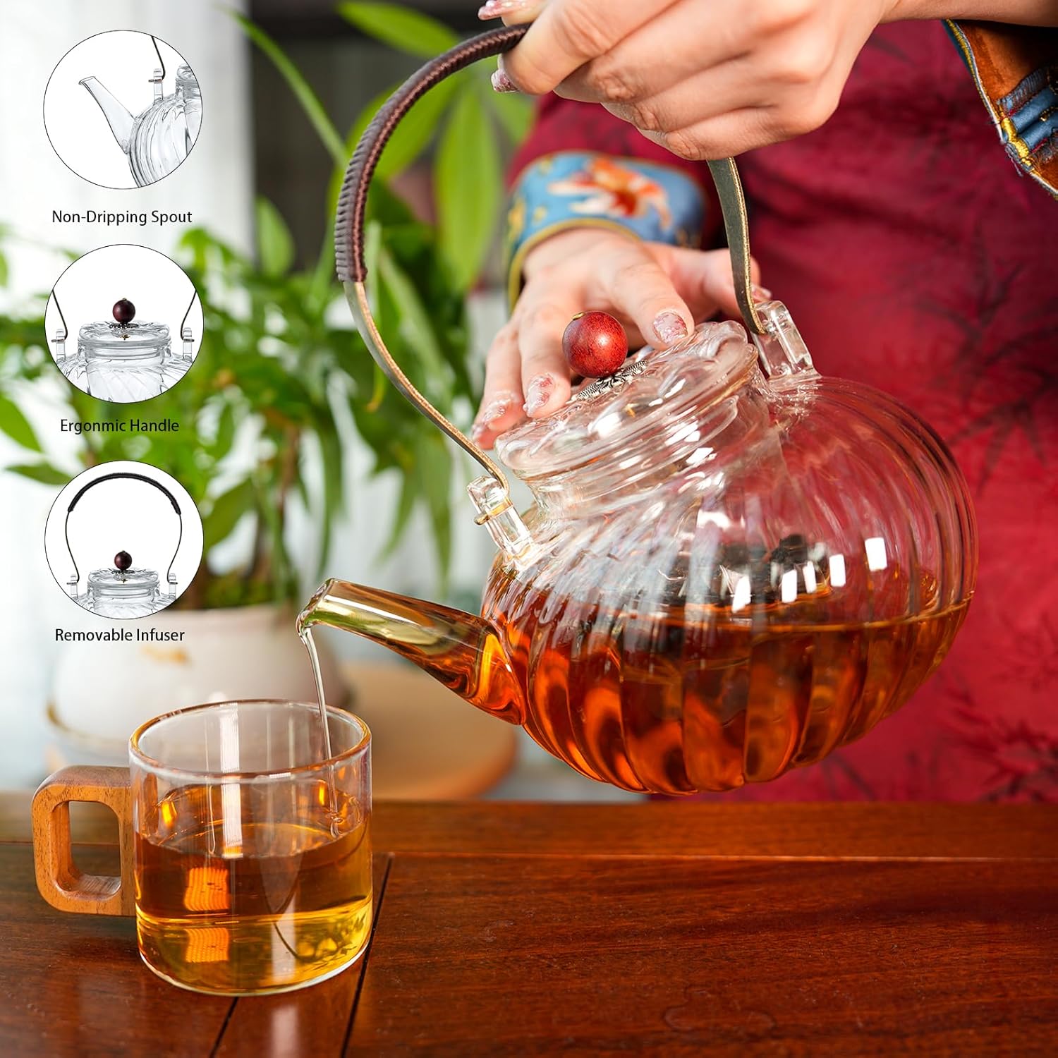 WlasssCompact Glass Teapot with Removable Infuser Durable Safe for Home Kitchen