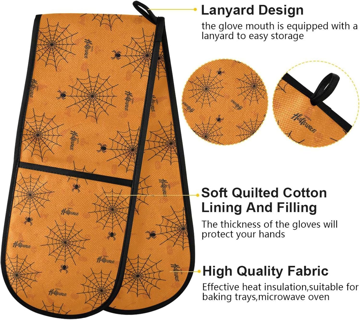 Halloween Spiders Double Oven Mitts Spacious 35x7 Spiders on Orange