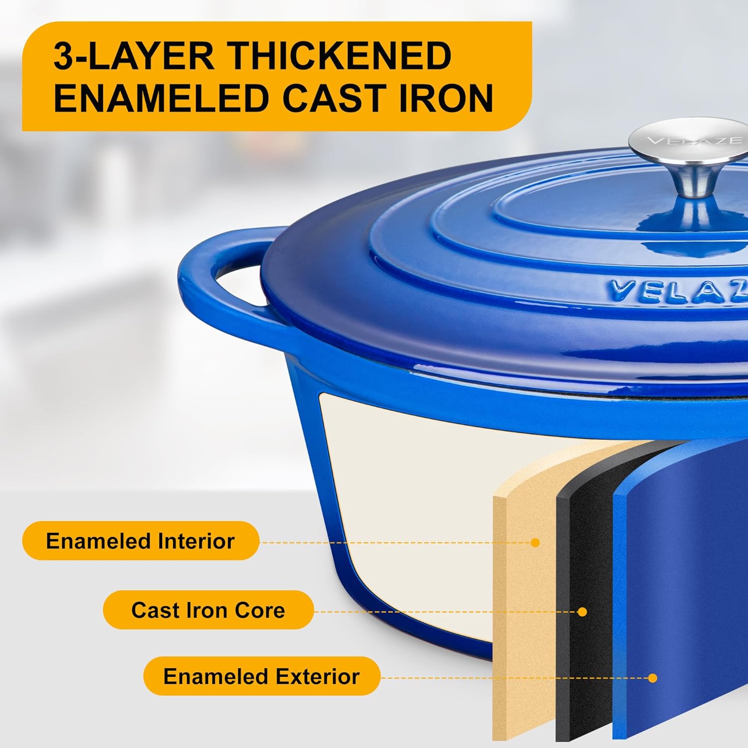 Velaze 75 QT Enameled Dutch Oven with Lid and Handles