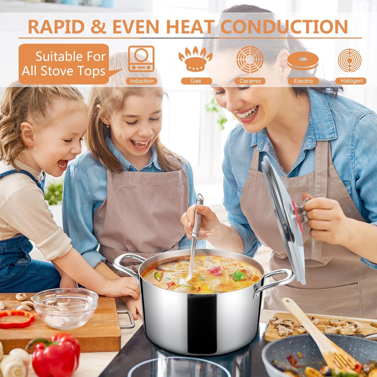 Xgxoz8 QT Stainless Steel Stock Pot with Glass Lid