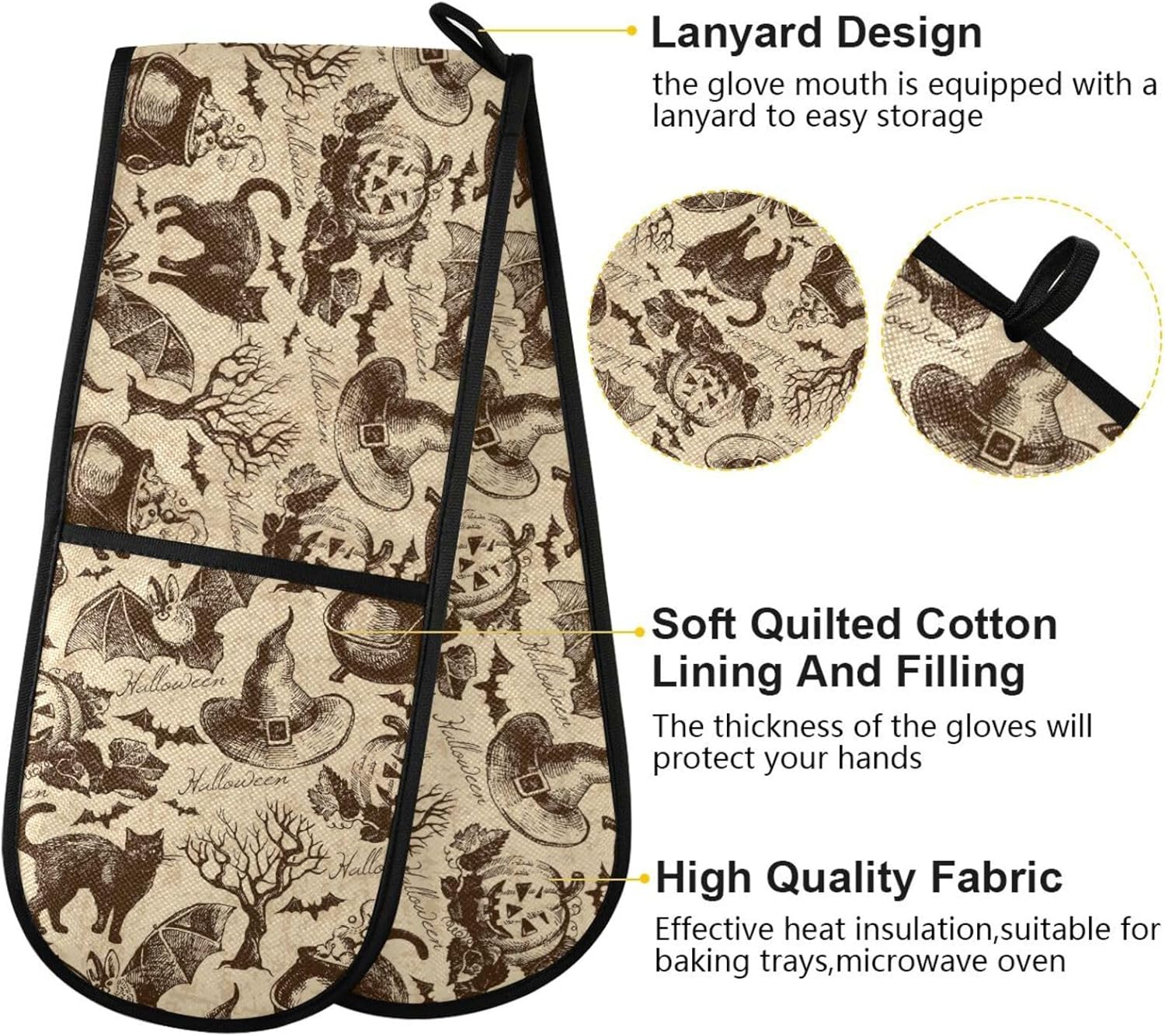ZZXXB Halloween Cat Bat Double Oven Mitt Heat-Resistant Kitchen Gloves