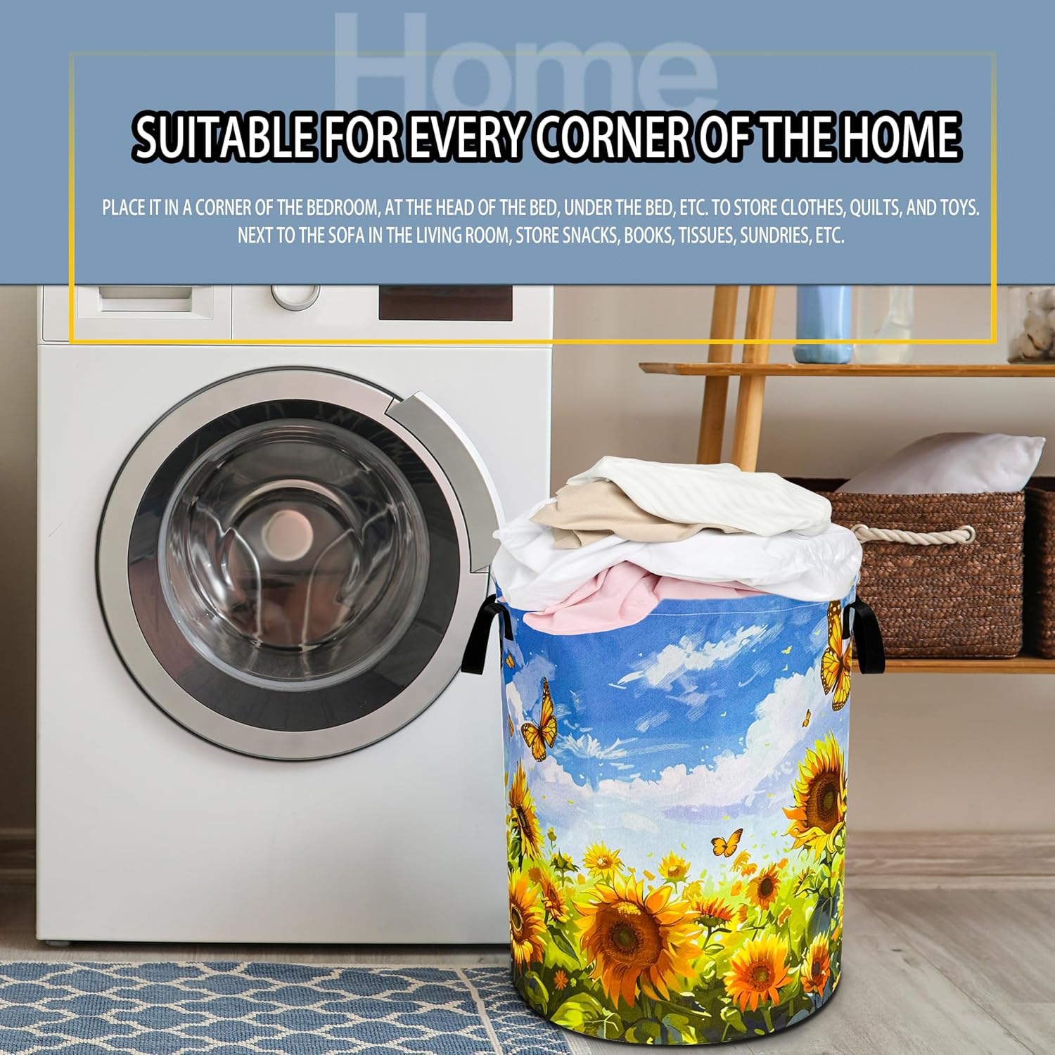 Sunflowers Butterflies Lightweight Foldable Laundry Basket