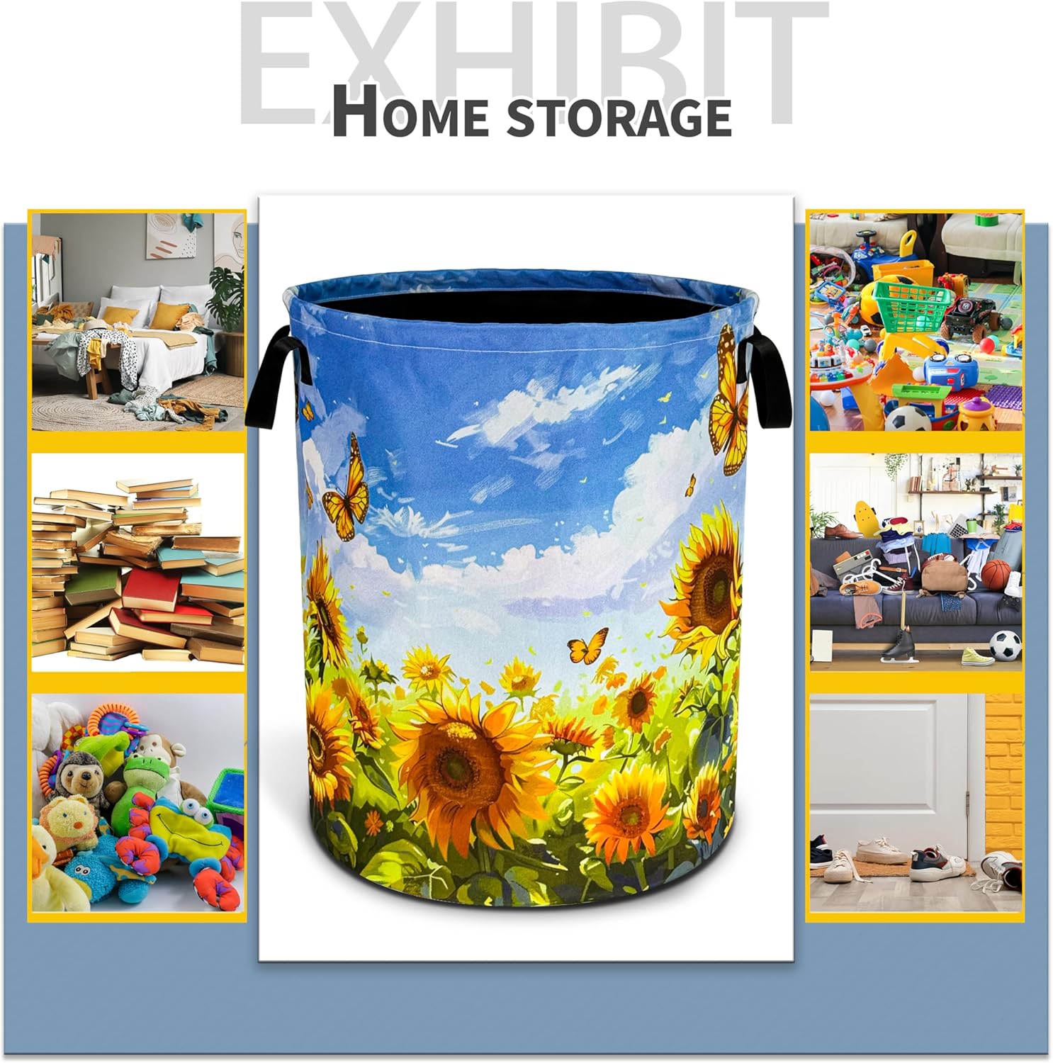 Sunflowers Butterflies Lightweight Foldable Laundry Basket