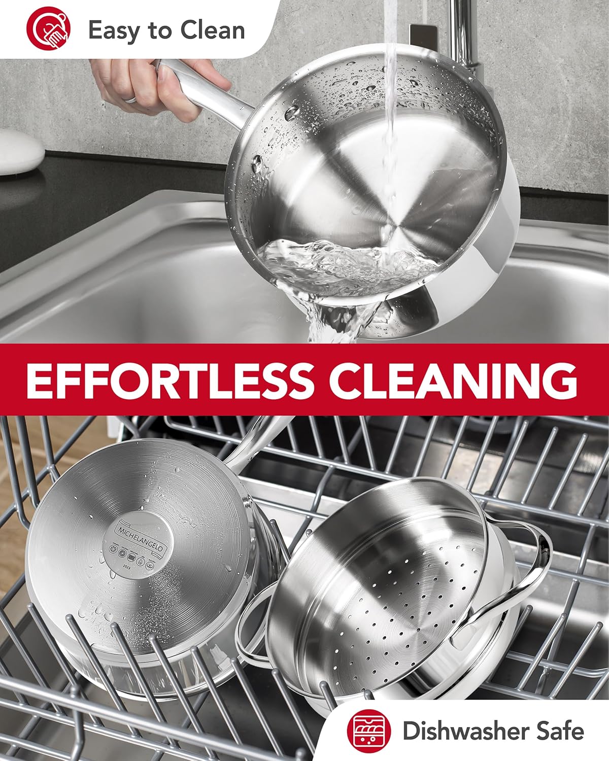Masterpiece stainless steel saucepan with steamer