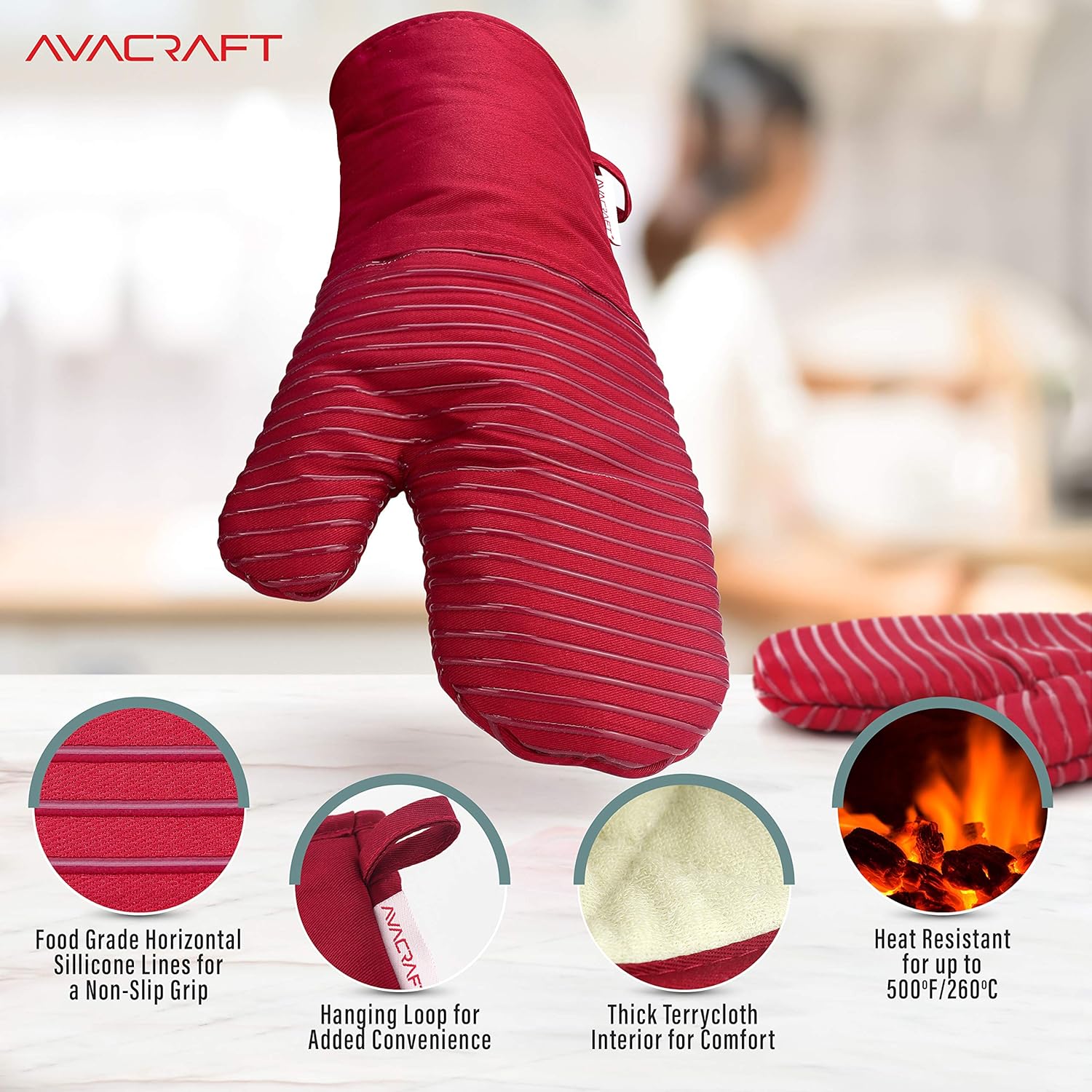 Premium Heat-Resistant Oven Mitts 500F - Durable Silicone Terrycloth Pair