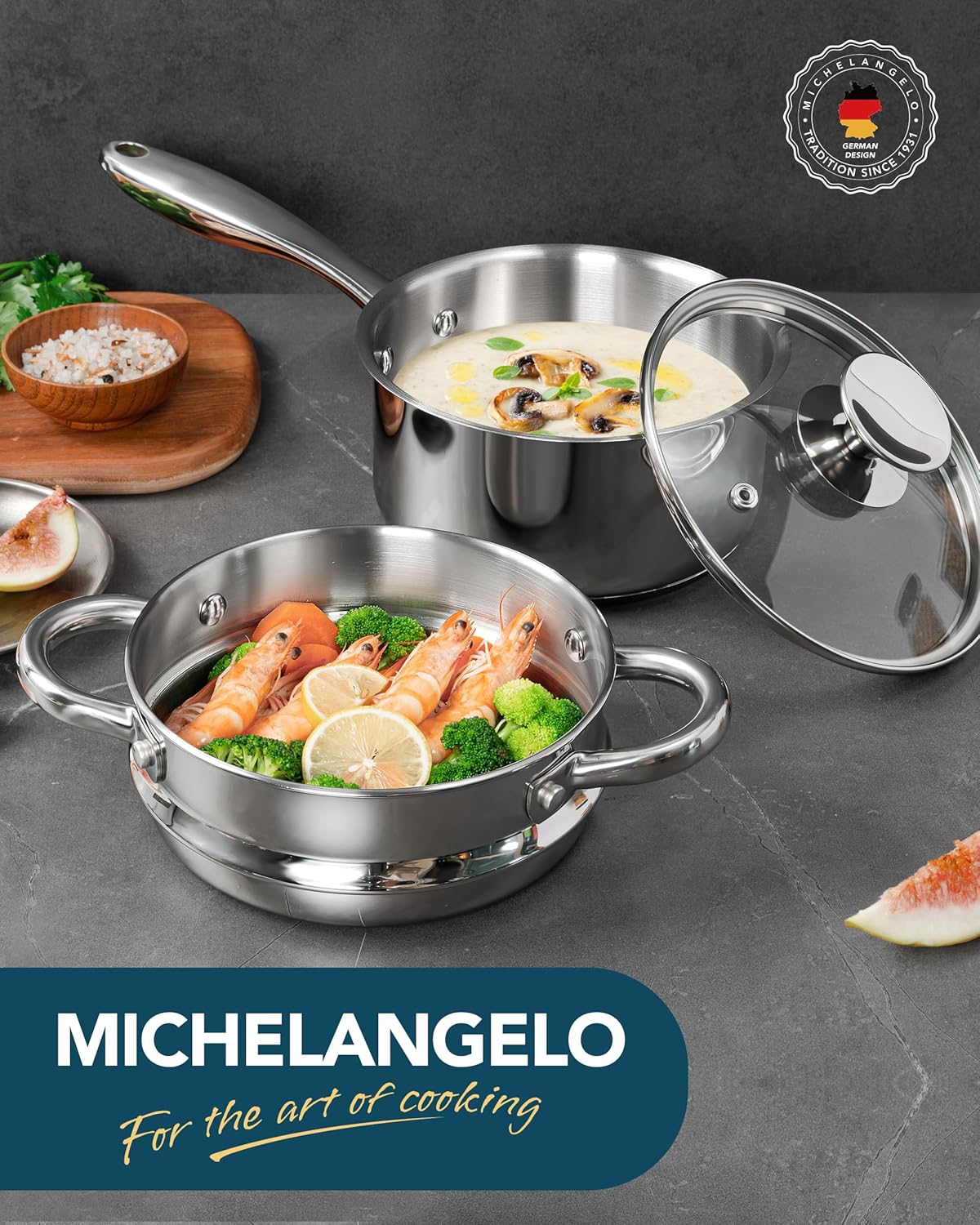 Stainless Steel Saucepan with Tripple Bottom for Cooking Steaming More