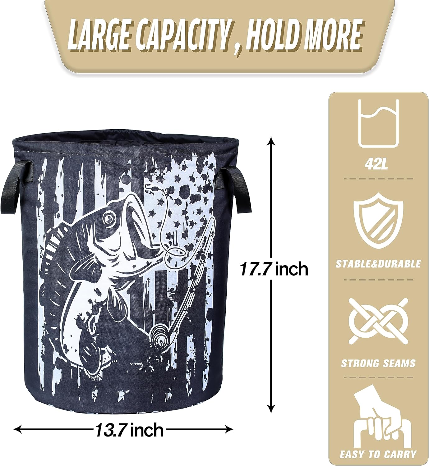 American Flag Bass Fish Laundry Basket
