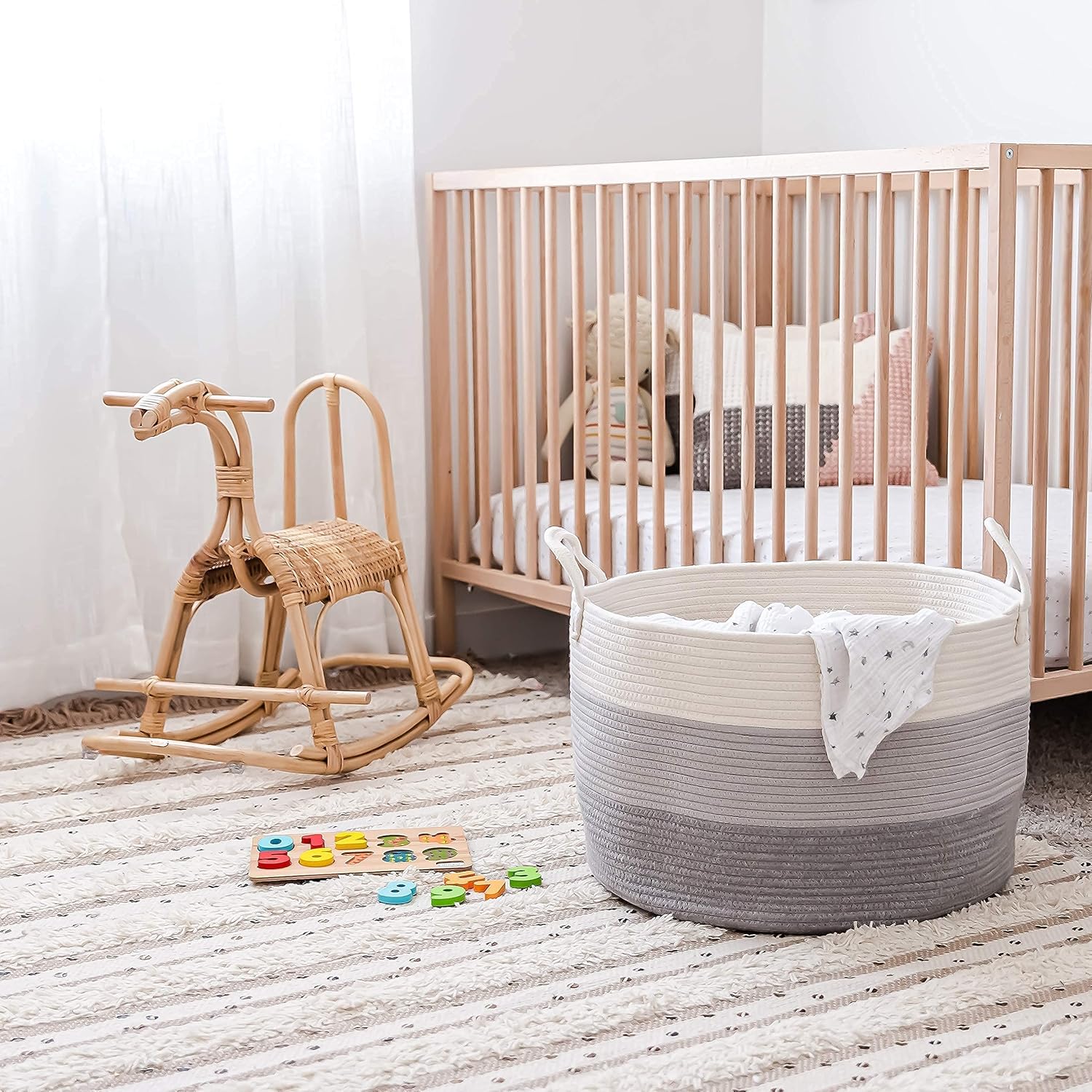 OrganisHaus Gray Extra Large Storage Basket for Kids Rooms