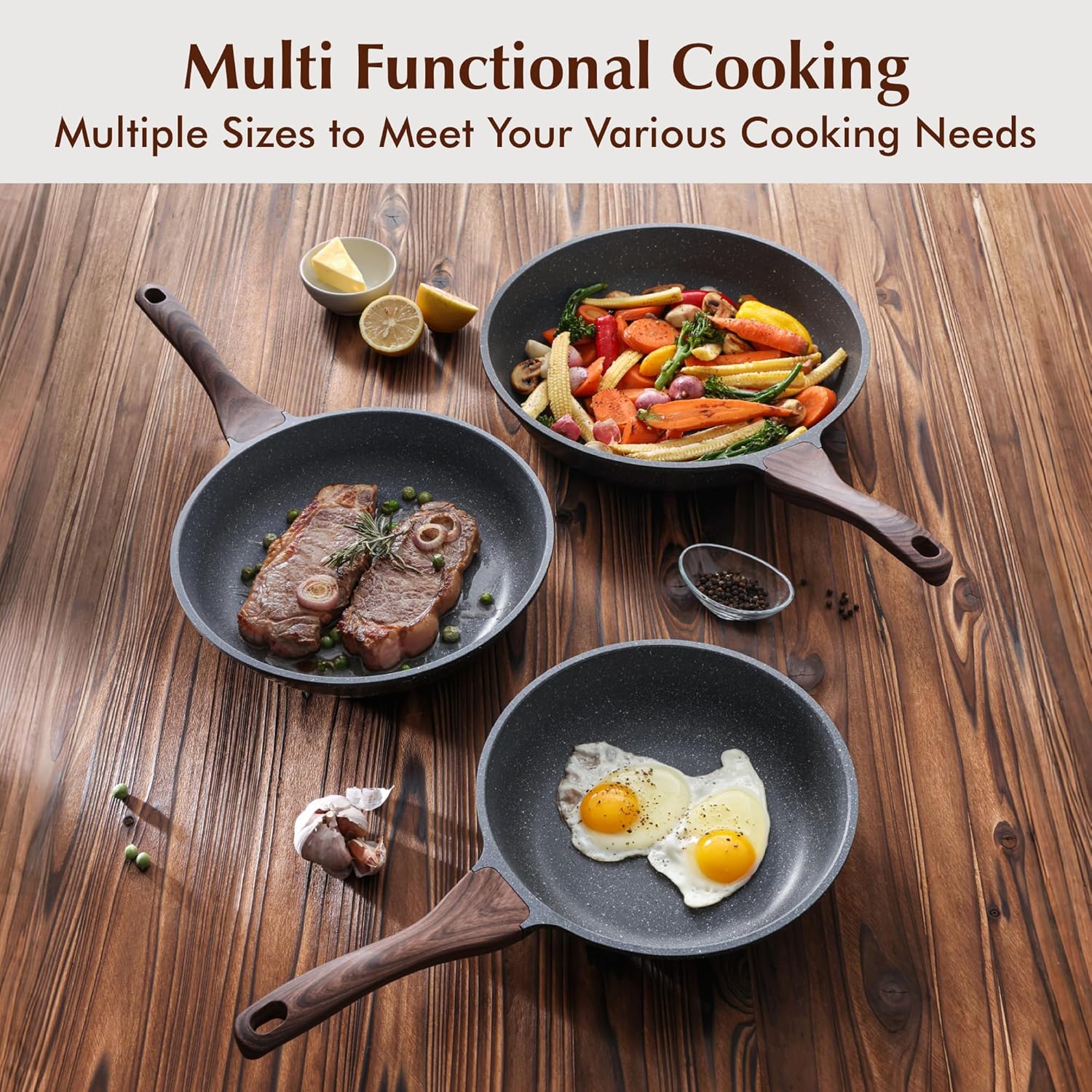 Safe Nonstick Granite Frying Pans Set