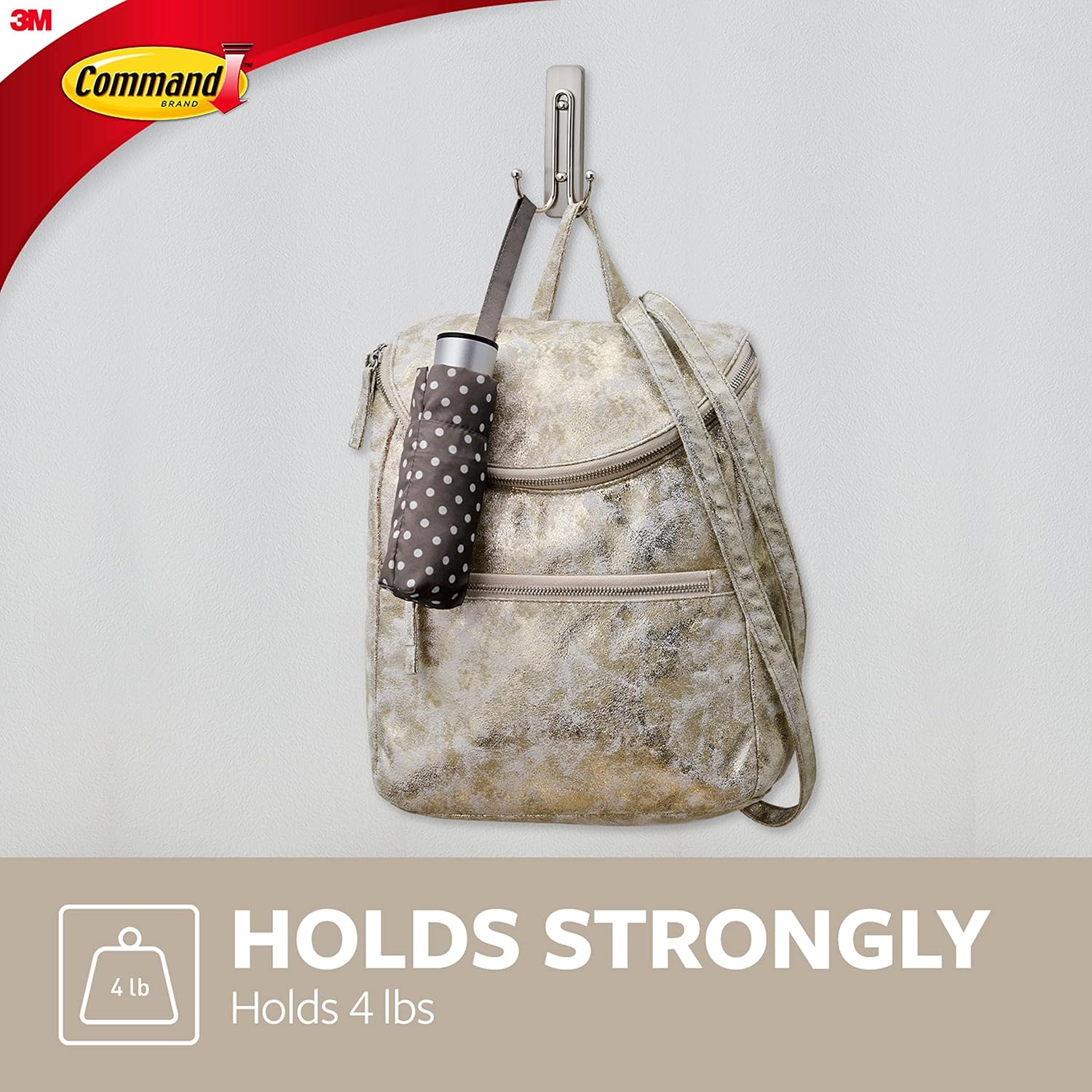Command Large Brushed Nickel Double Hooks