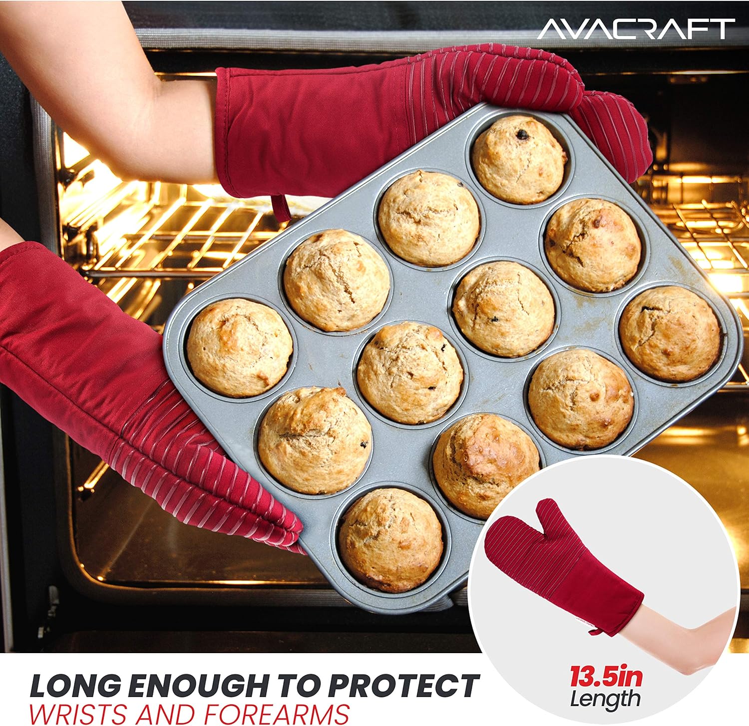 Premium Heat-Resistant Oven Mitts 500F - Durable Silicone Terrycloth Pair