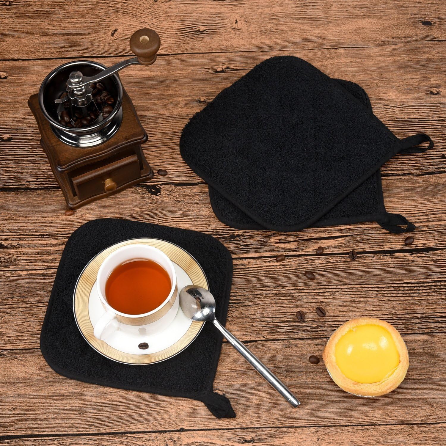 5 Black Cotton Potholders Heat Resistant