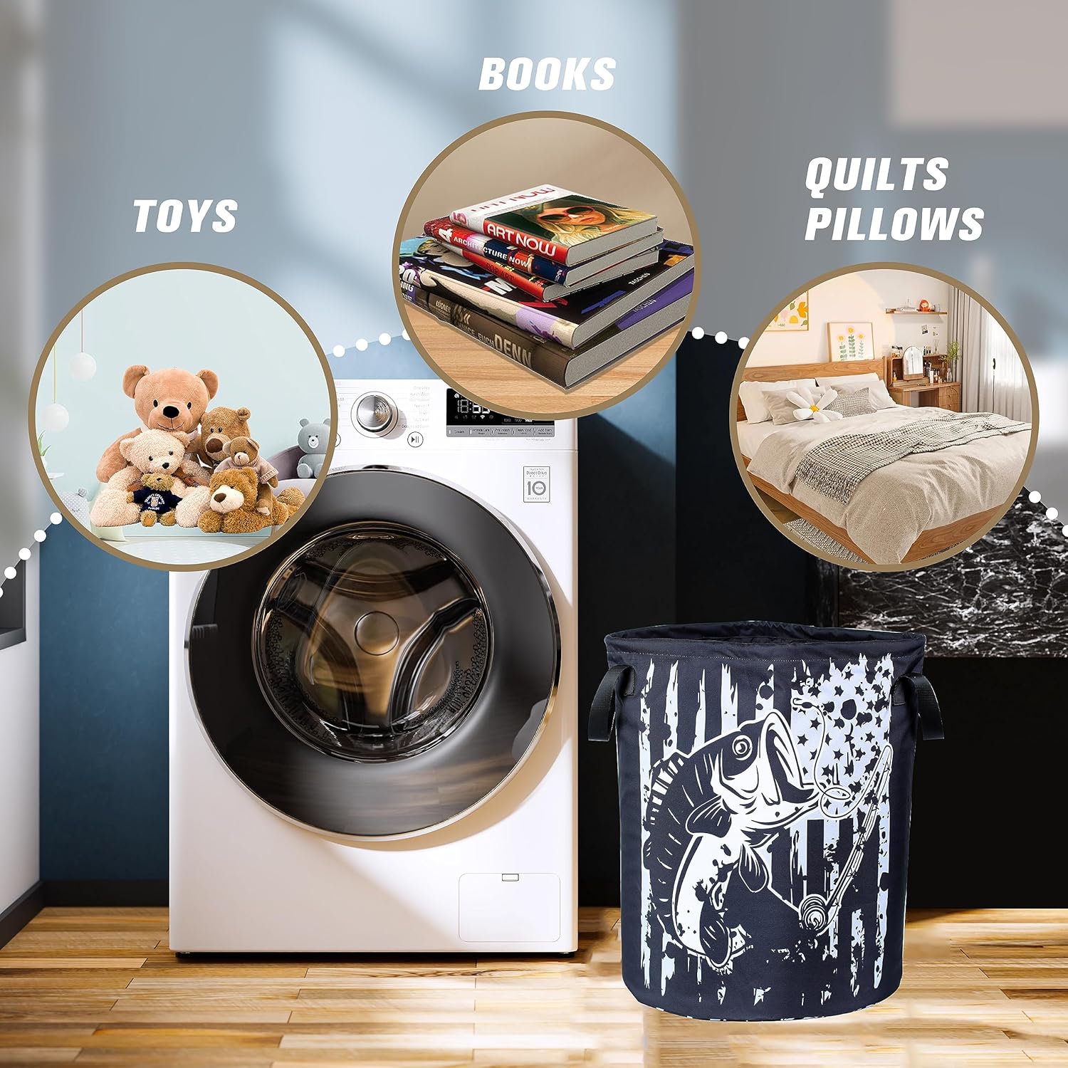 American Flag Bass Fish Laundry Basket