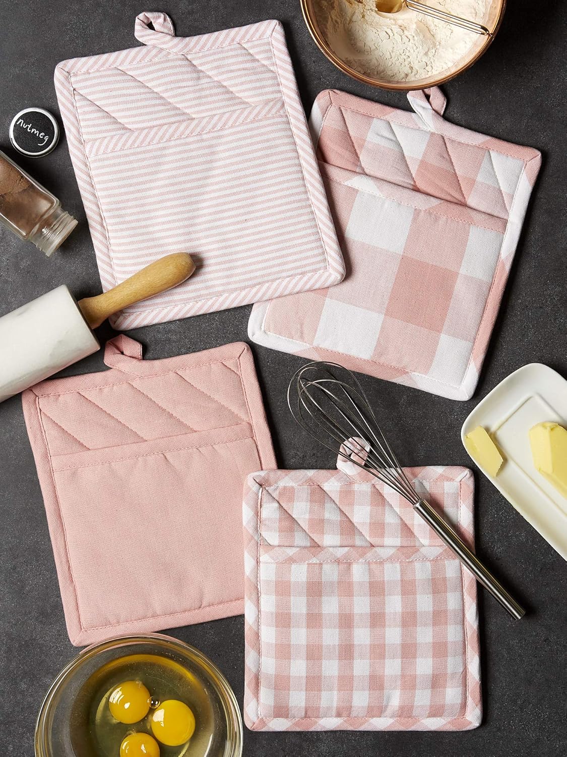 Gingham Kitchen Potholders Set