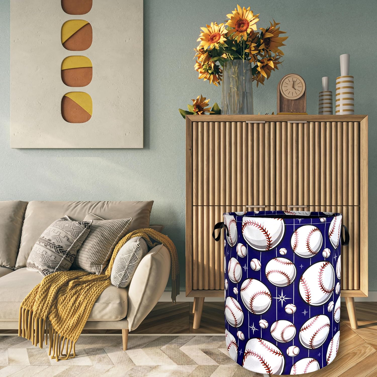 Perfect Baseball Pattern Laundry Basket for Storage