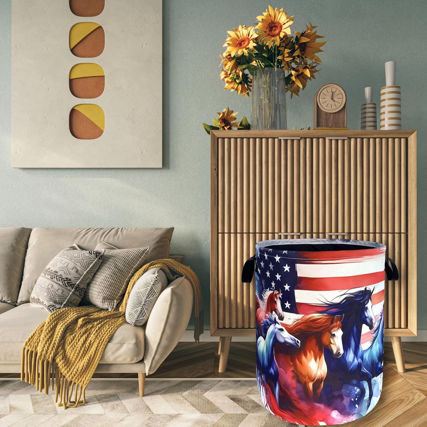 American Flag Horse Laundry Basket