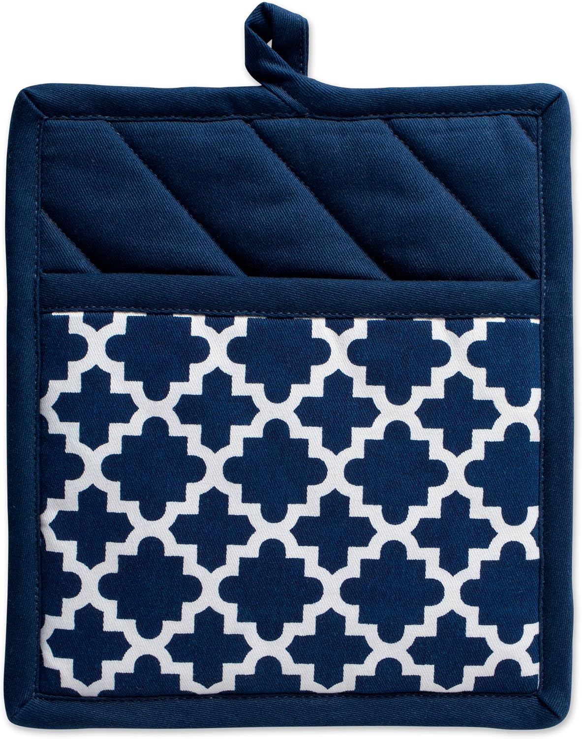 DII Lattice Basics Collection Potholder Oven Mitt Set Nautical Blue 2 Piece