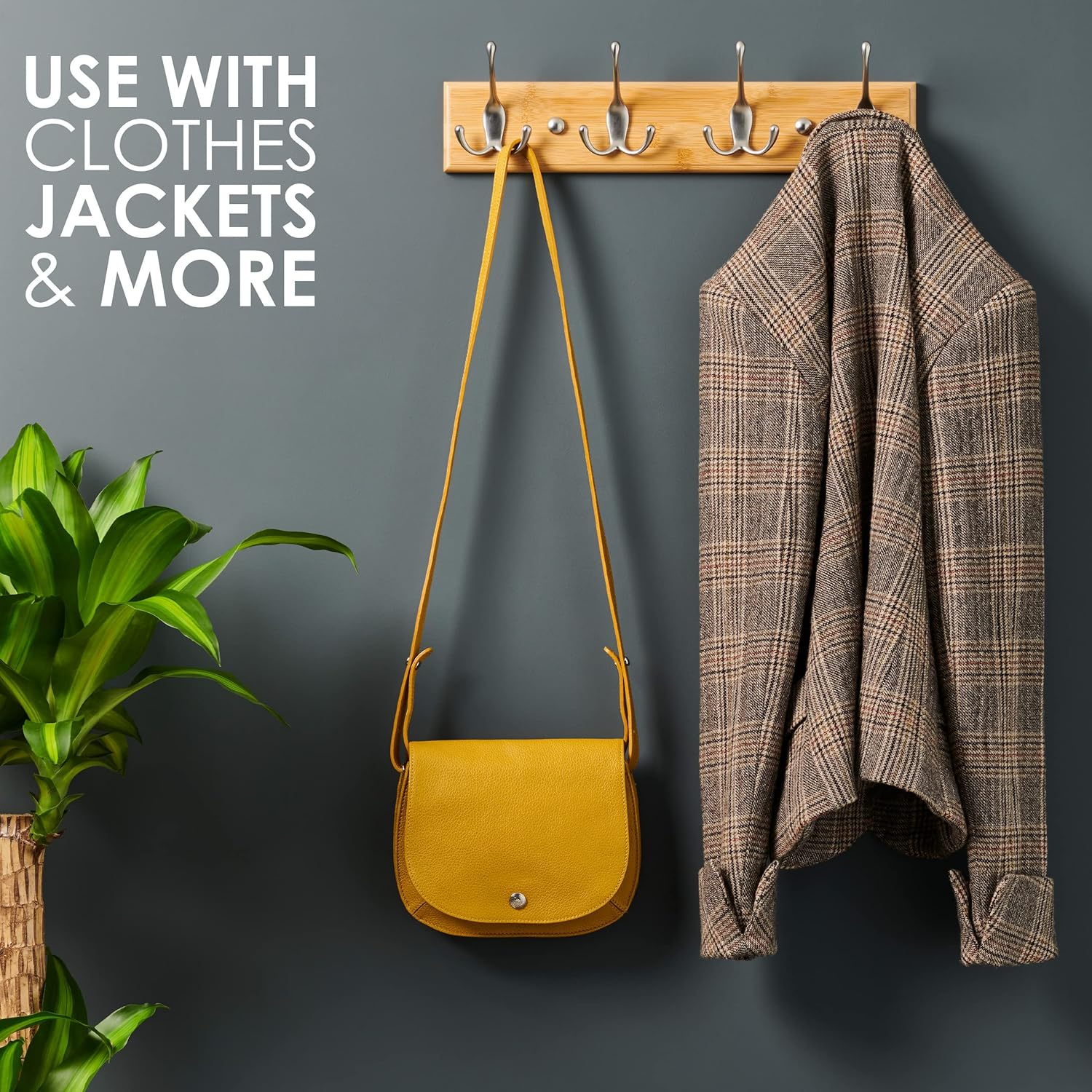 AmazonBasics 4-Piece Wall-Mounted Coat Rack for Home Living Room