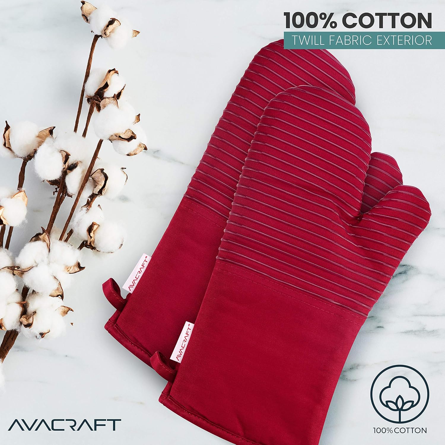 Premium Heat-Resistant Oven Mitts 500F - Durable Silicone Terrycloth Pair