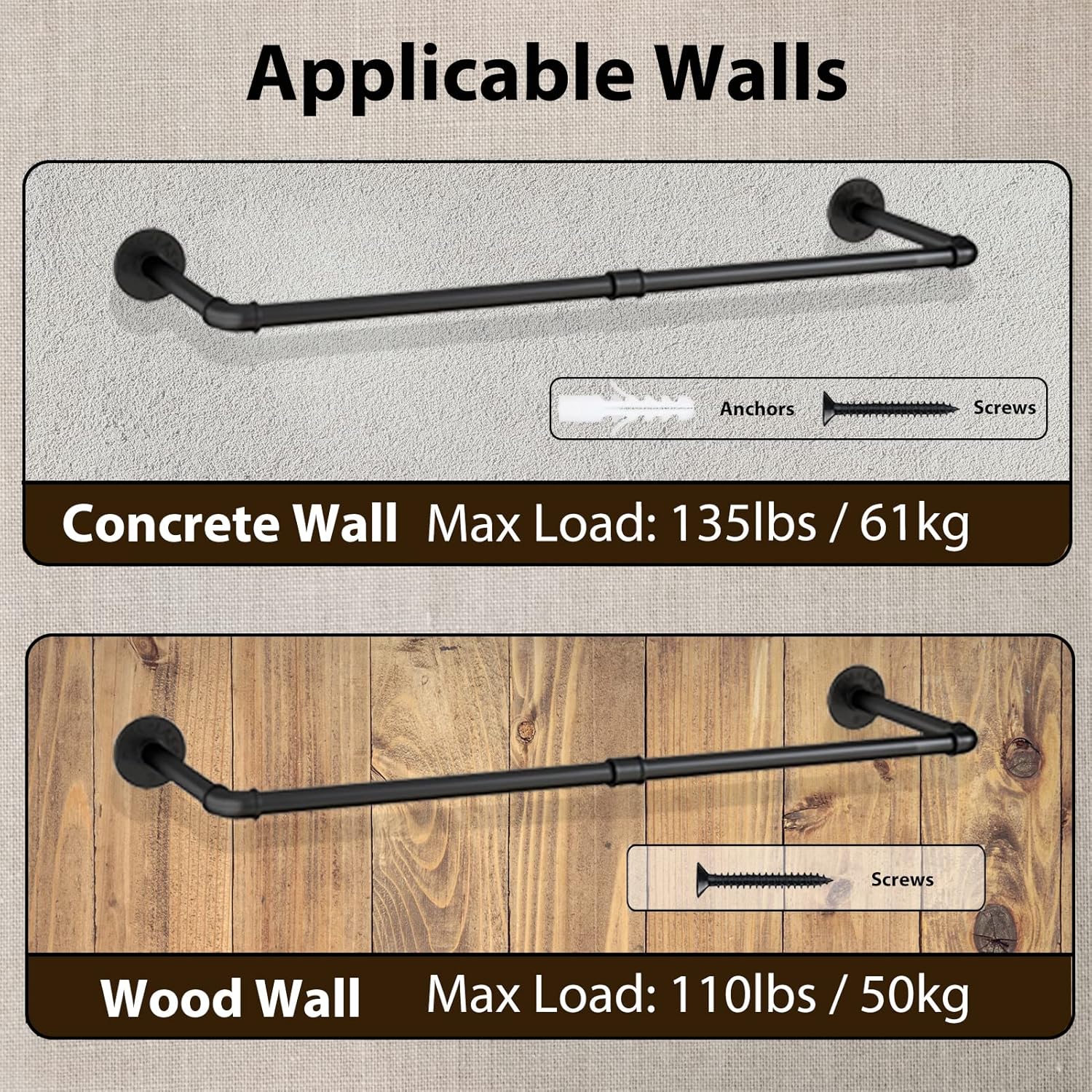 Wall Mounted Clothes Rack Industrial Pipe 384in Heavy Duty