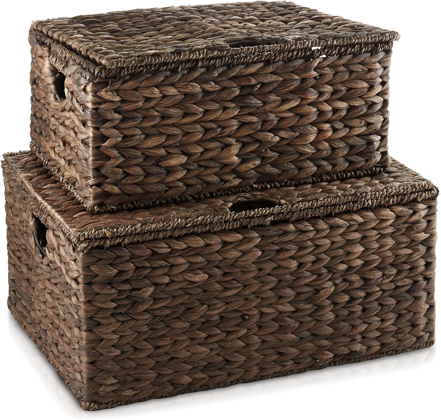 Casafield Set of 2 Water Hyacinth Rectangular Storage Baskets with Lids MediumLarge