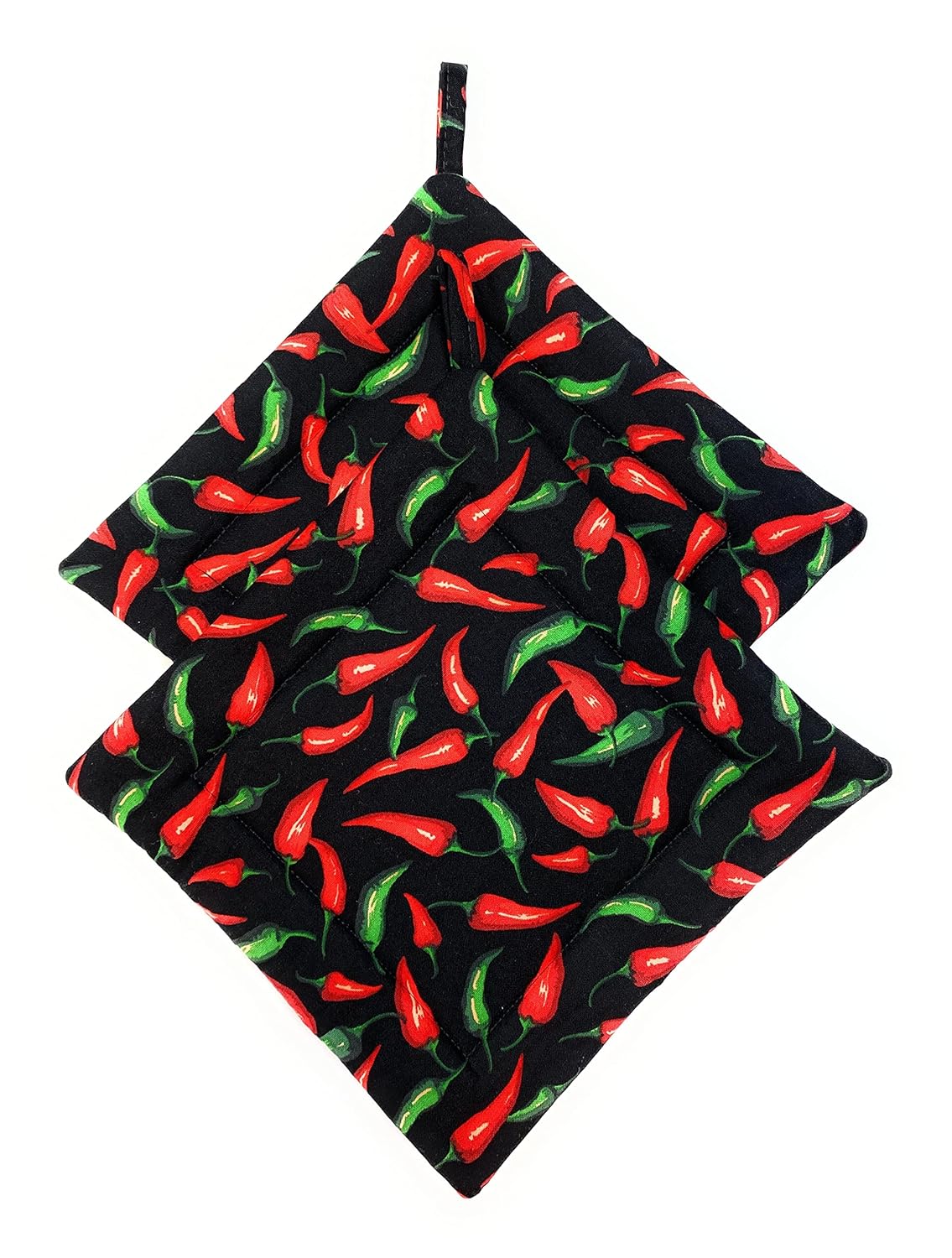 Heat-Reflective Red and Green Chili Peppers Potholders for Cooking