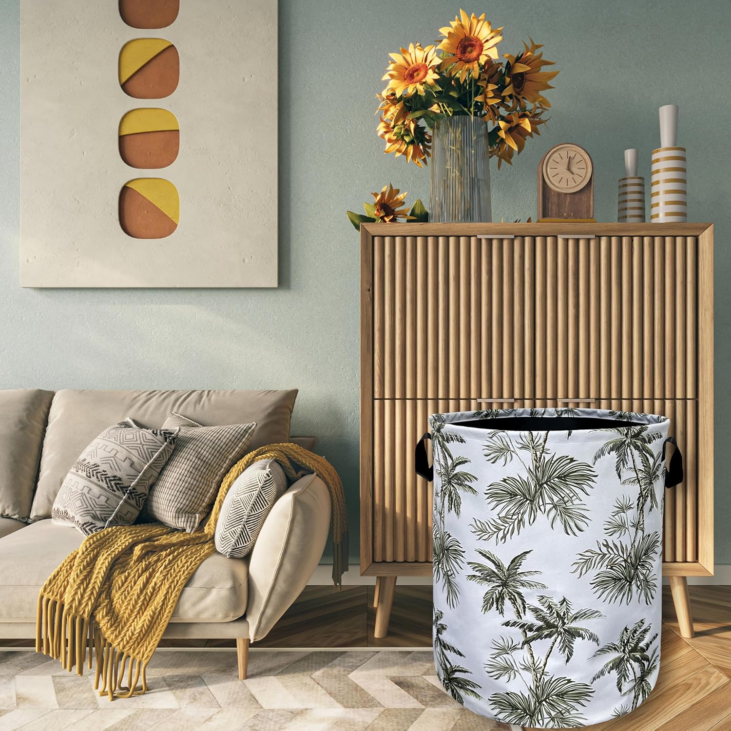 SE Lindons Tropical Palm Tree Laundry Basket - Lightweight Durable