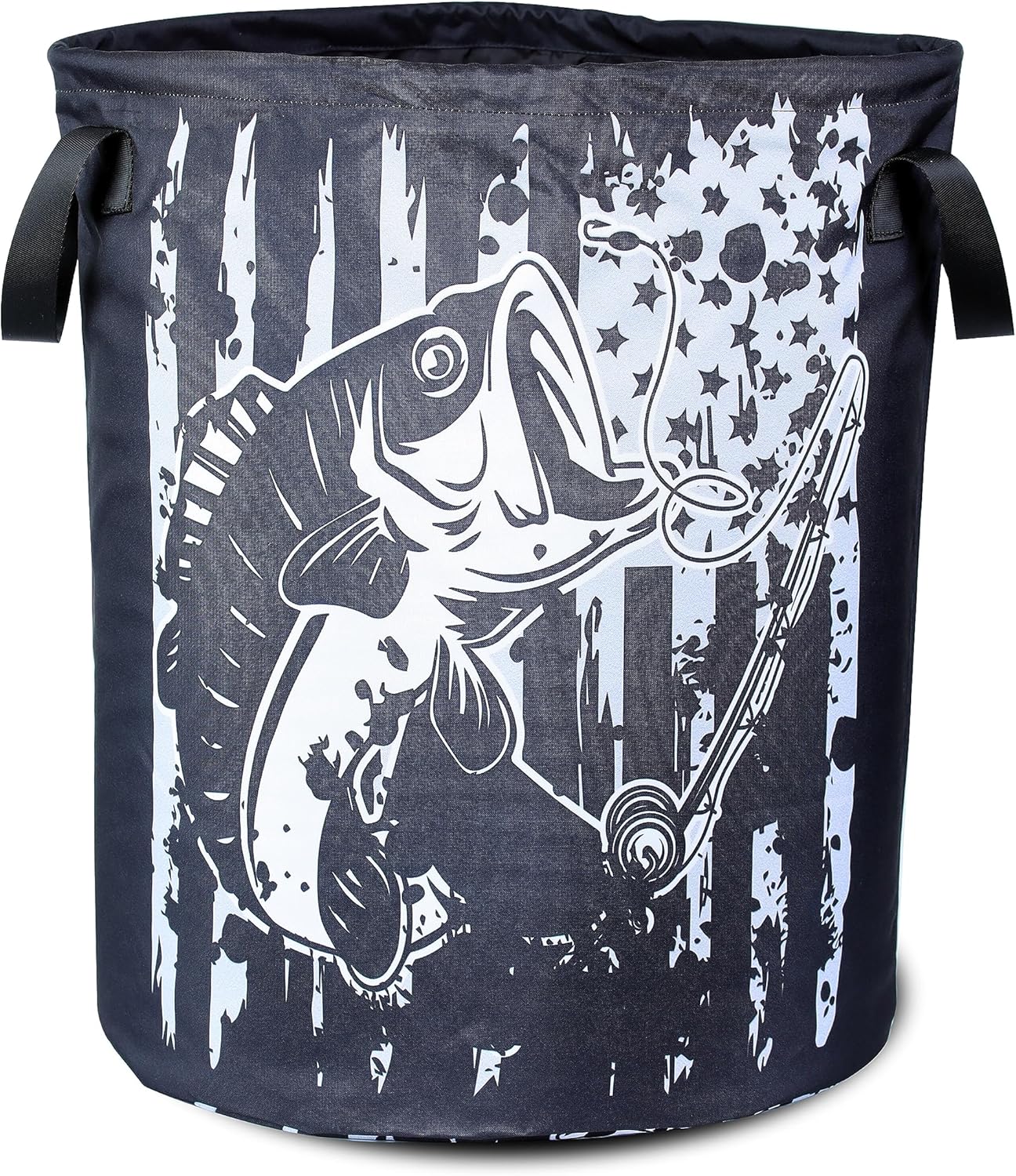 American Flag Bass Fish Laundry Basket