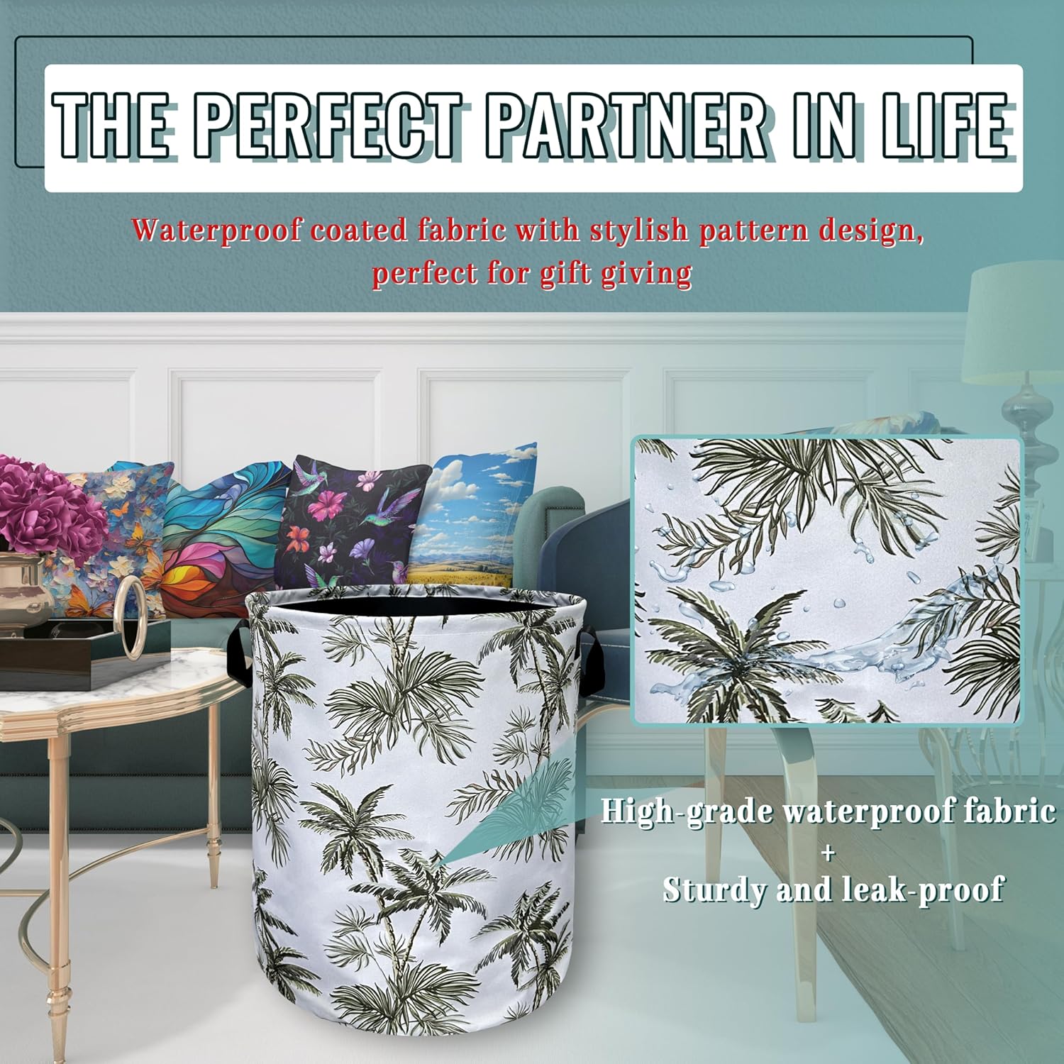 SE Lindons Tropical Palm Tree Laundry Basket - Lightweight Durable
